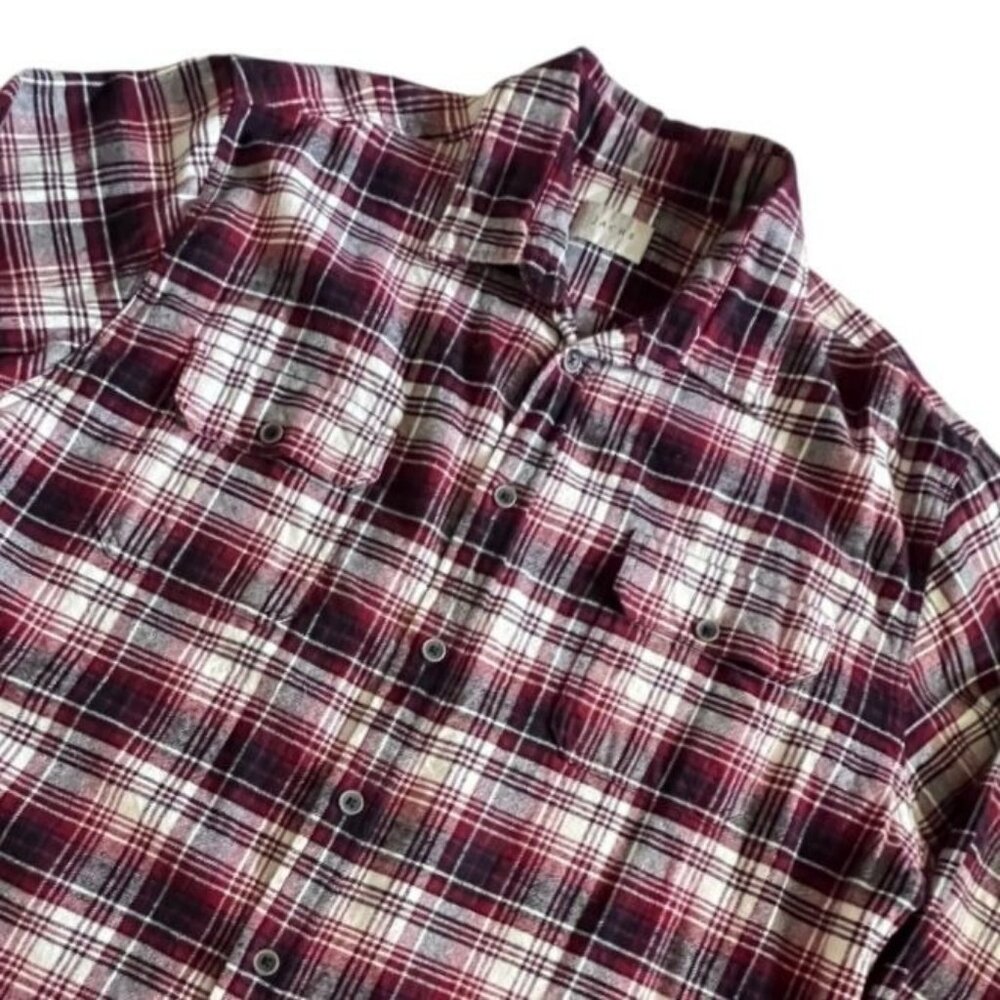 Jachs Tartan Plaid Red Flannel‎ Button Up Shirt Mens 2XL Pockets Casual Outdoor